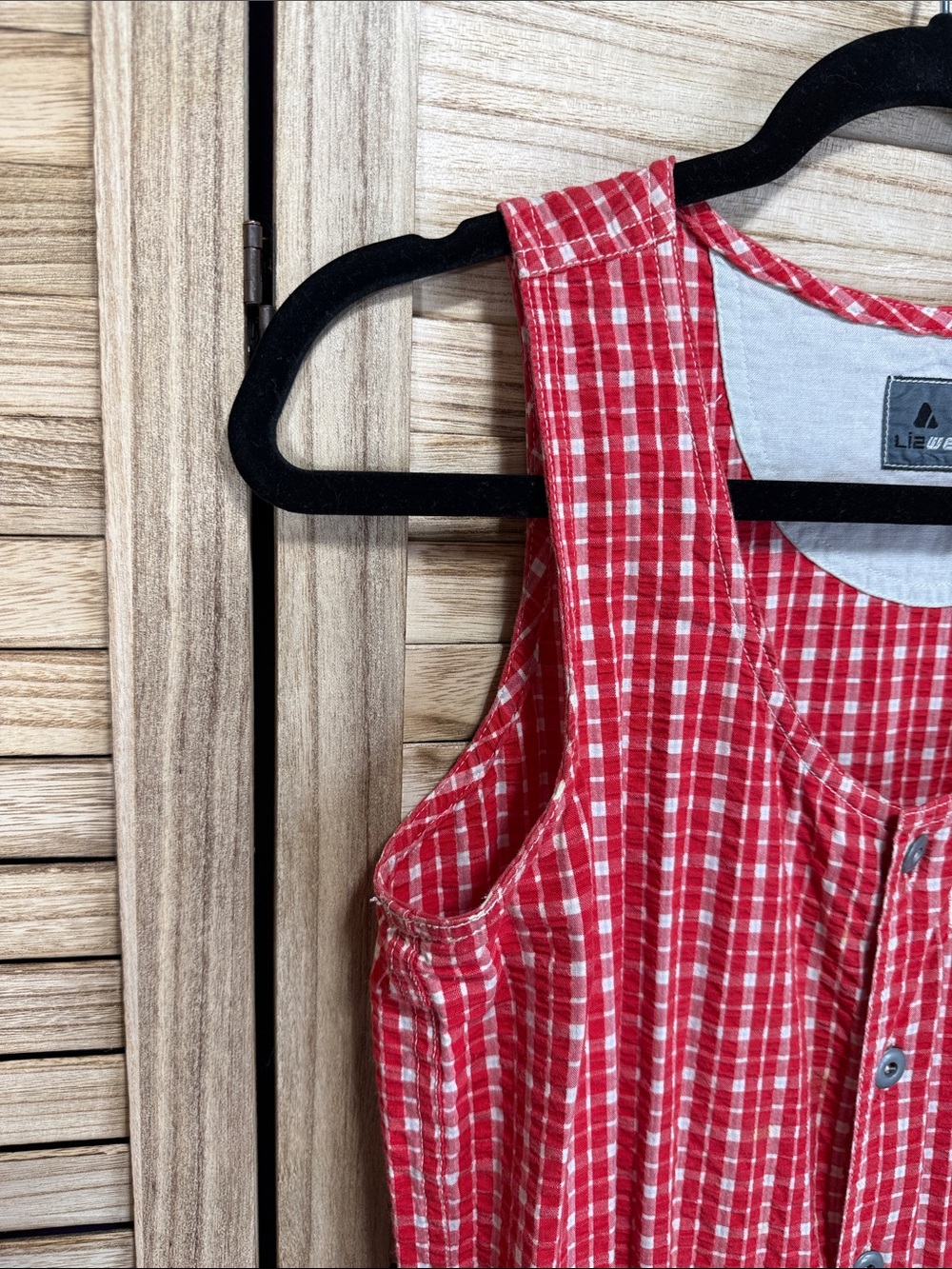 LizWear Ruby Gingham Seersucker Plaid Sleeveless Jumpsuit Vintage Circa 1980's 4 - Picture 3 of 14